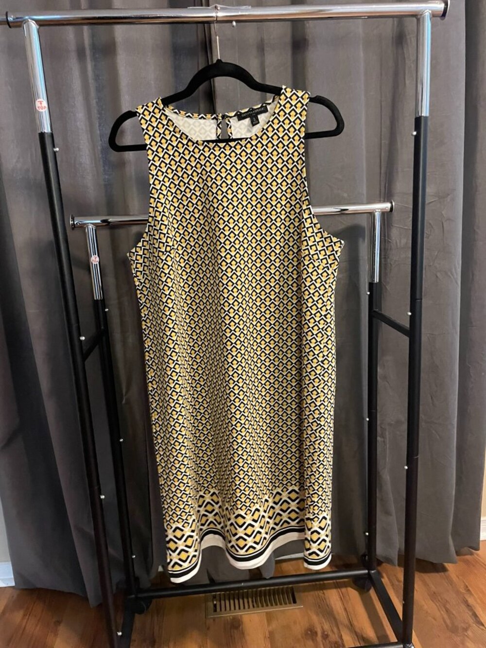 Sleeveless Shift Dress, Yellow/Black/White, US L